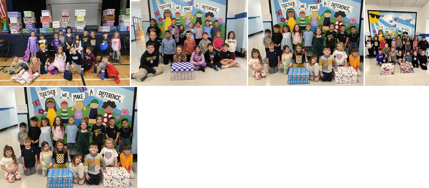 kids posing with birthday boxes